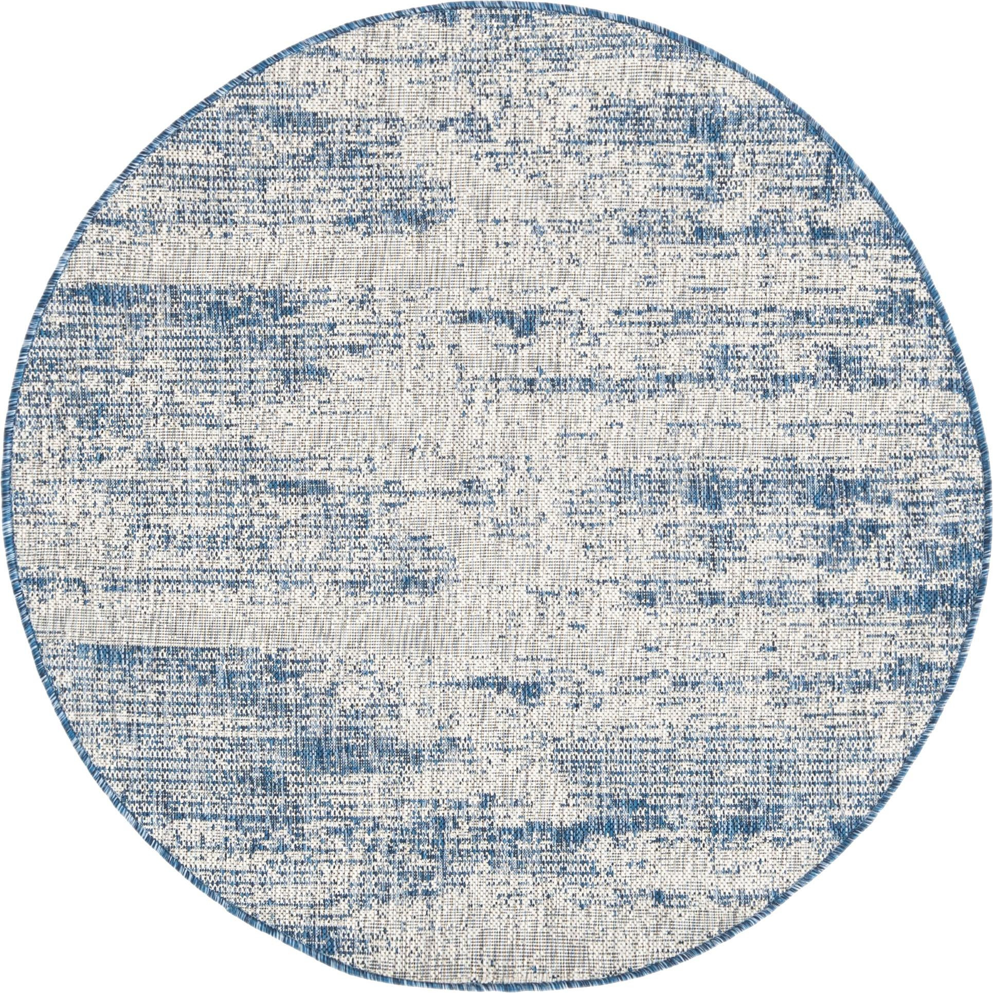 4' x 4' Henley · Abstract striped Outdoor Rug, blue and ivory