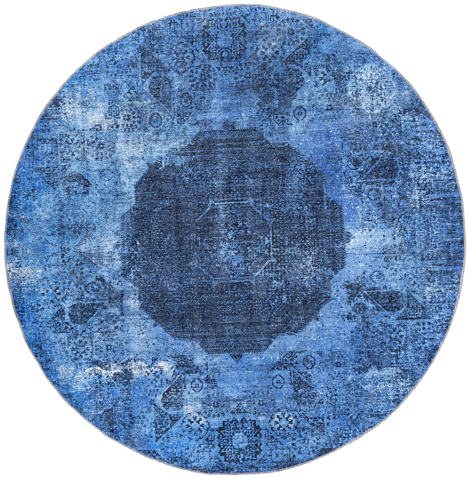 7' 10 x 7' 10 Fallowfield · Distressed medallion Washable Rug, blue and black