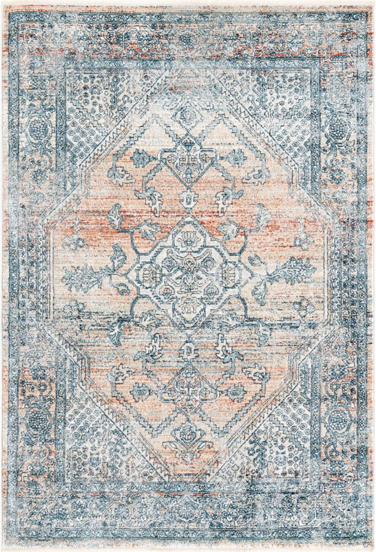 Opal · Medallion rug, blue and terracotta