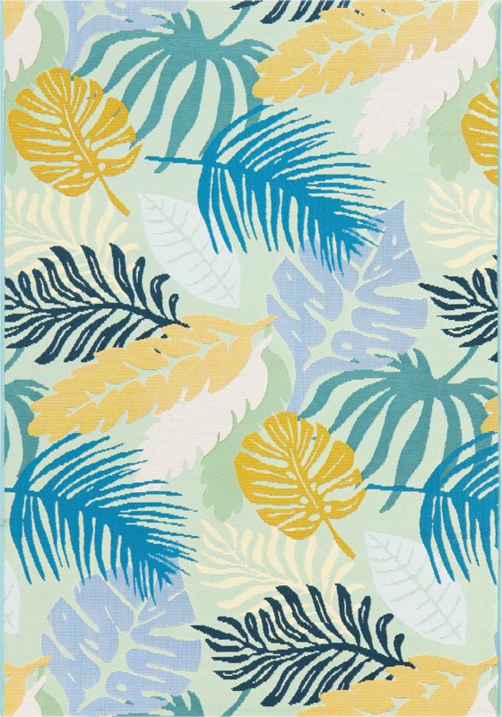 4' x 6' Lomax · Tropical leaf Outdoor Rug, blue and yellow
