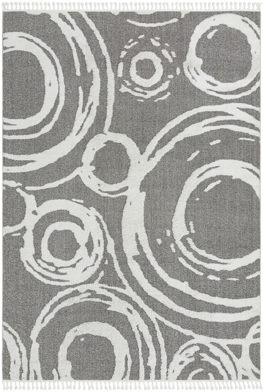 9' 6 x 14' 3 Beech · Abstract circles rug, gray and ivory