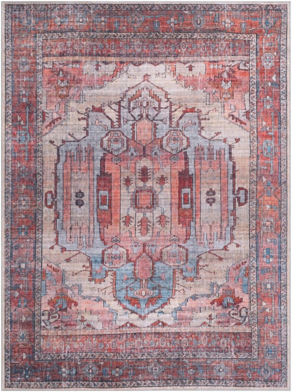 5' 3 x 7' Luther · Medallion rug, red and blue