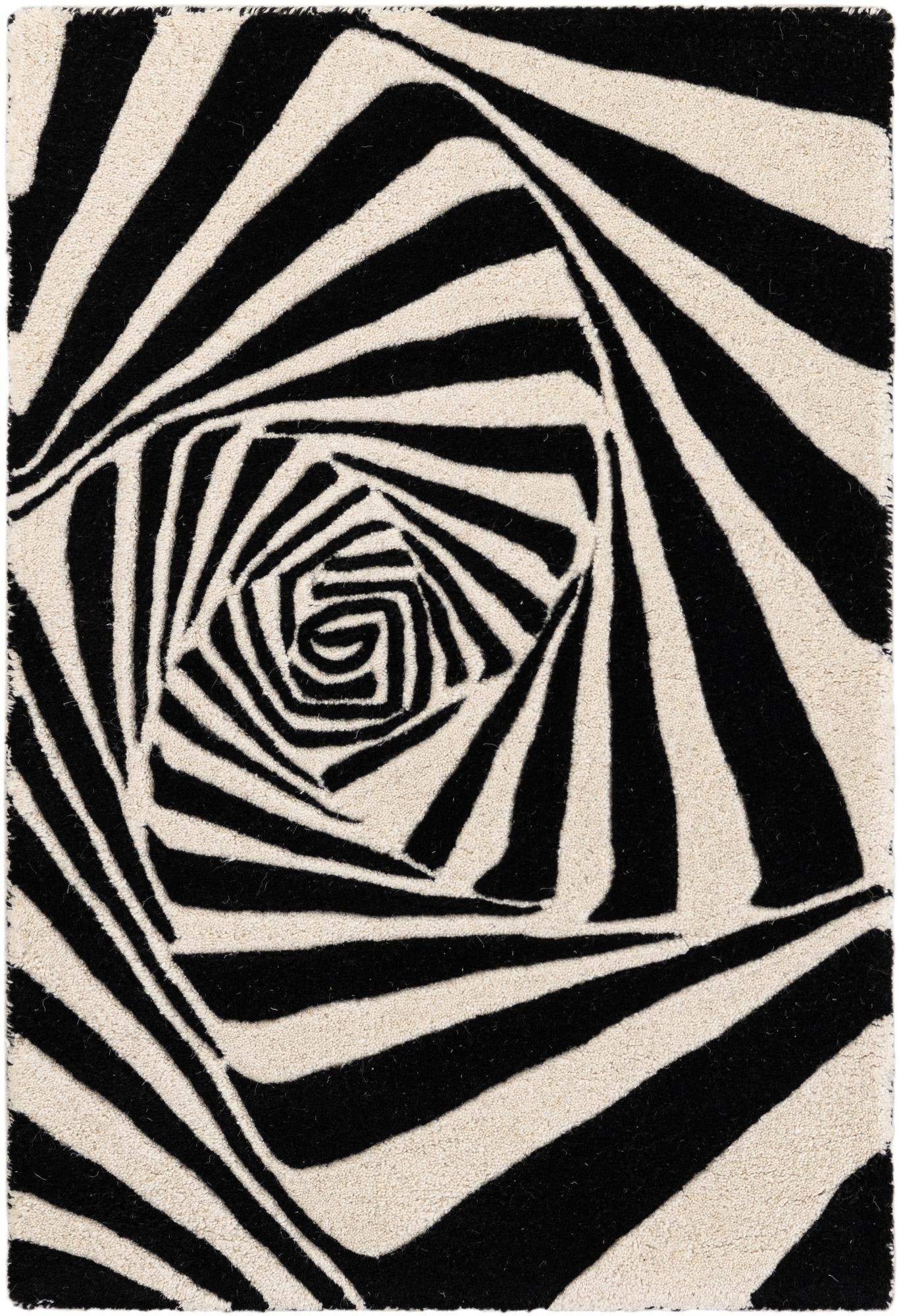 2' x 3' 1 Natchez · Abstract Wool Rug, black and white