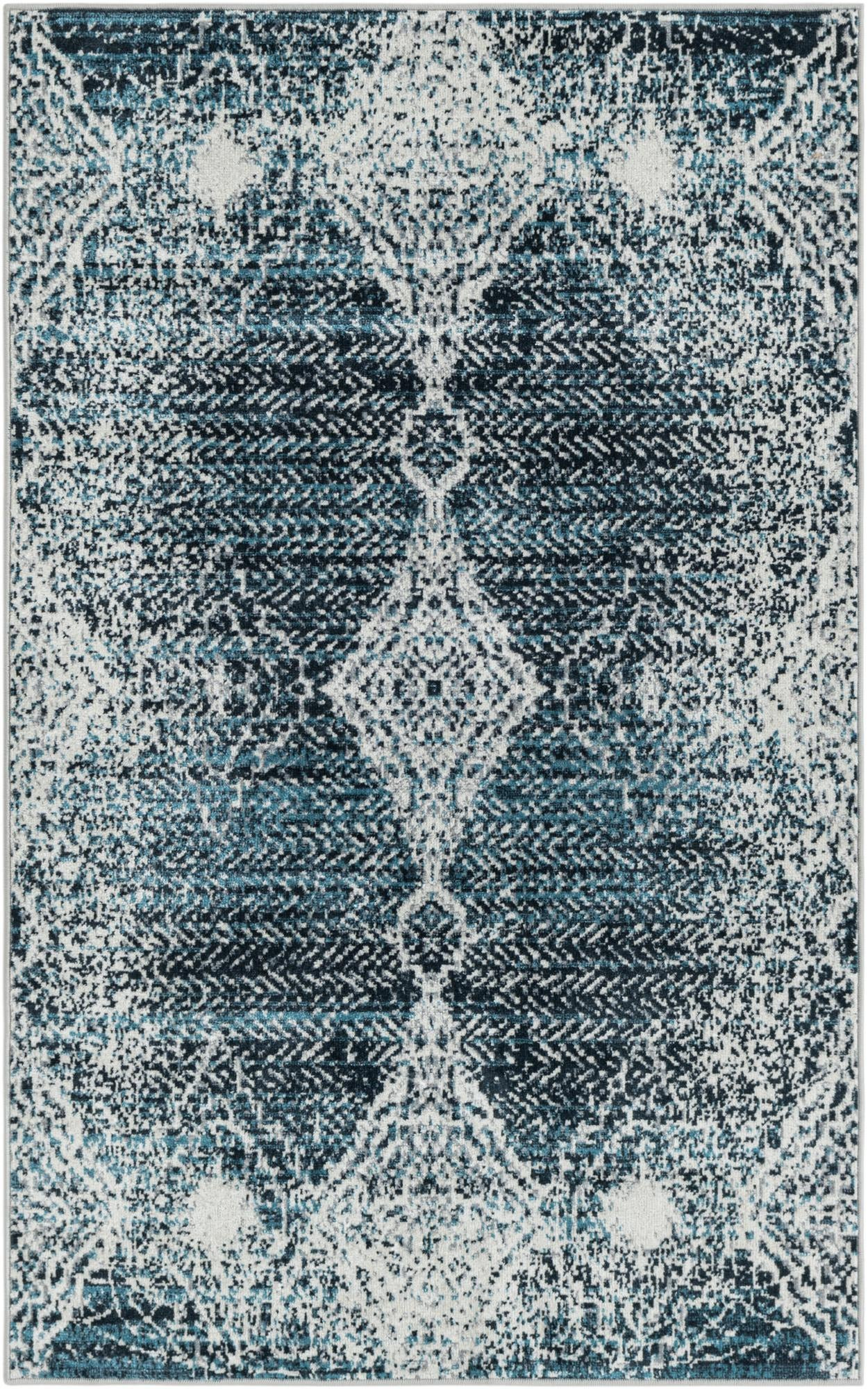 3' 3 x 5' 3 Brower · Medallion Washable Rug, navy and light blue