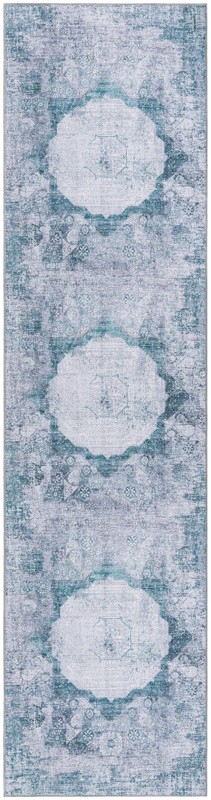 2' 7 x 10' Fallowfield · Distressed medallion Washable Rug, teal and ivory