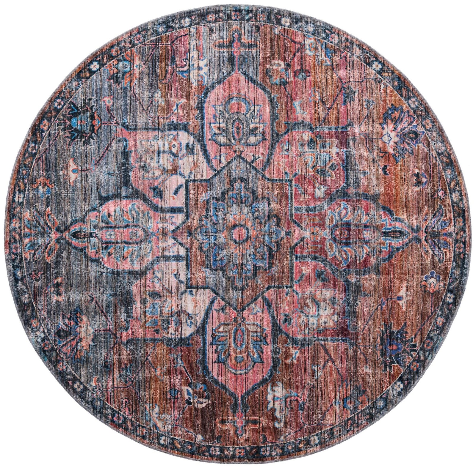 7' 10 x 7' 10 Sibley · Medallion Washable Rug, rust and denim blue