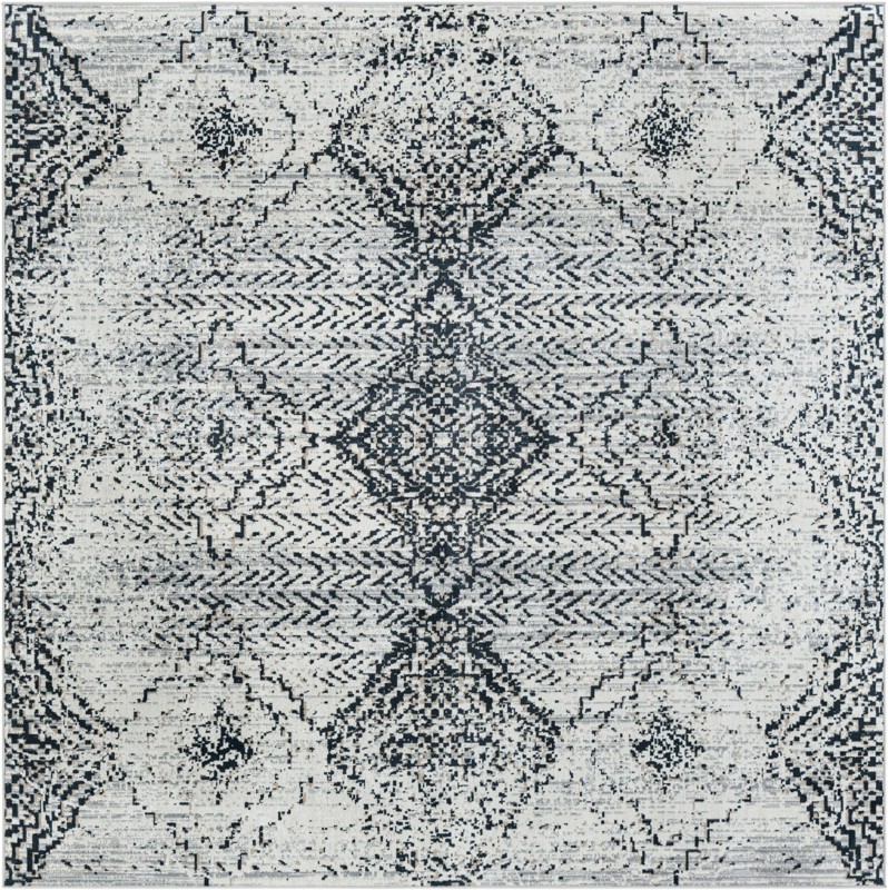 7' 10 x 7' 10 Brower · Distressed medallion Washable Rug, black and white
