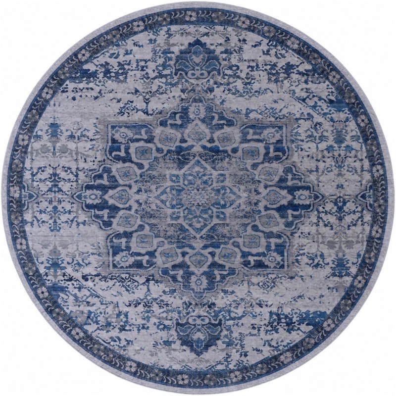 10' 6 x 10' 6 Rideout · Distressed medallion rug, blue and gray
