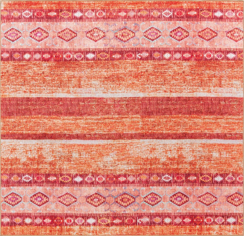 Dalton · Tribal striped Washable Rug, rust and orange