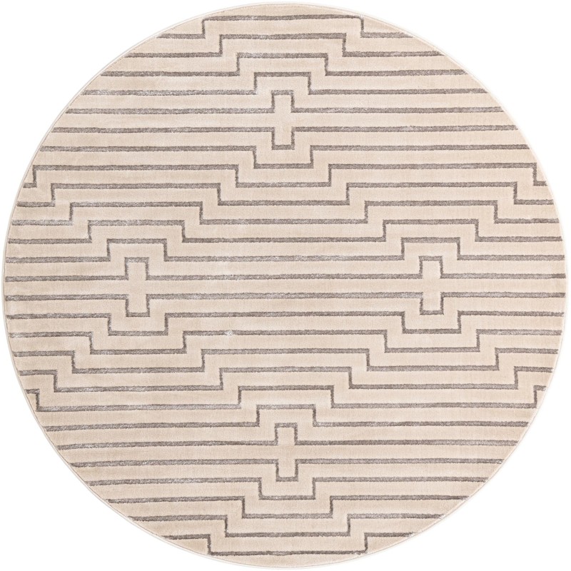 7' 10 x 7' 10 Cottonwood · Geometric maze rug, silver and cream