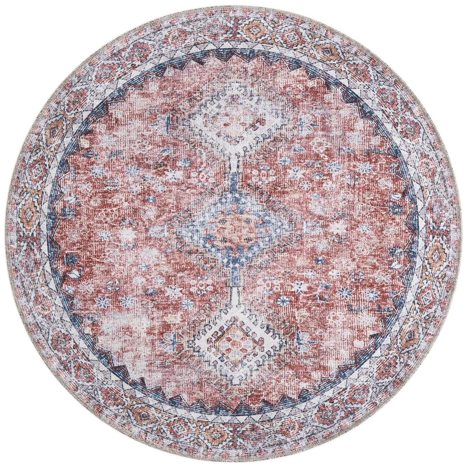 4' x 4' Hodges · Border rug, red and navy blue