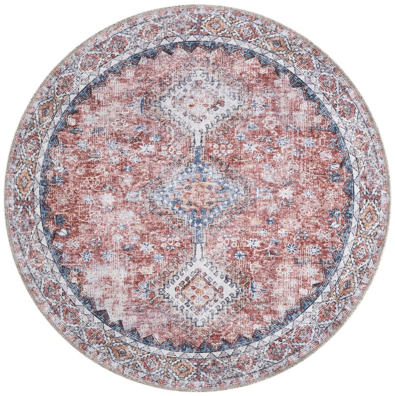 4' x 4' Hodges · Border rug, red and navy blue