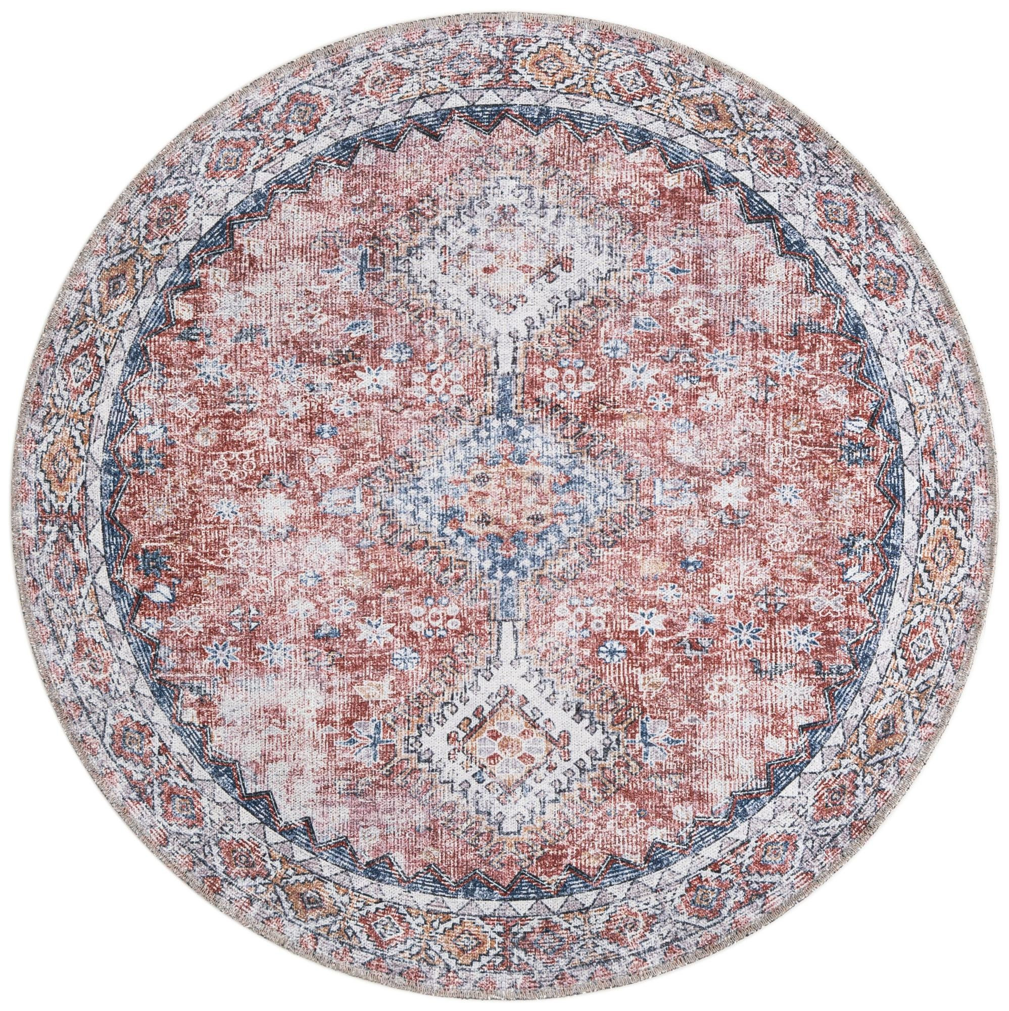4' x 4' Hodges · Border rug, red and navy blue
