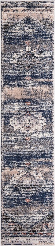 Burton · Distressed medallion rug, blue and beige