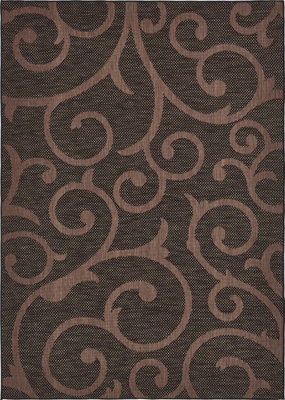 7' x 10' Fanshawe · Scrollwork Outdoor Rug, chocolate and black