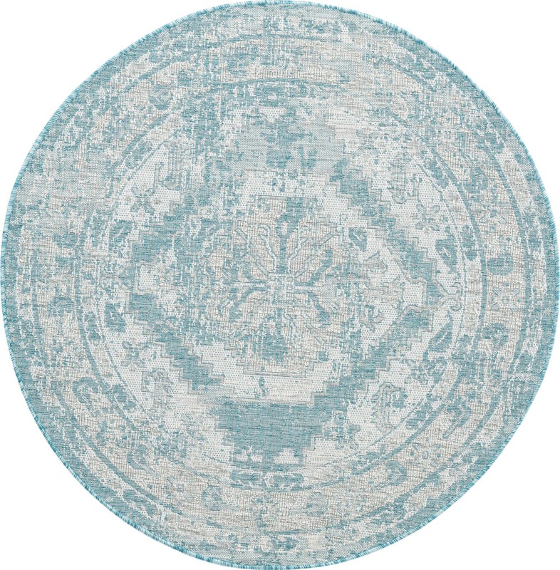 5' 3 x 5' 3 Wylie · Border Outdoor Rug, aqua
