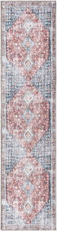 2' x 8' Hodges · Border rug, red and navy blue