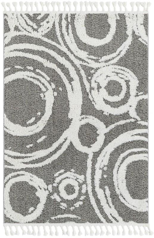4' x 6' Beech · Abstract circles rug, gray and ivory