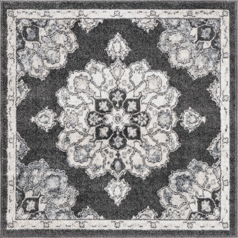 4' x 4' Nettle · Medallion rug, charcoal and ivory
