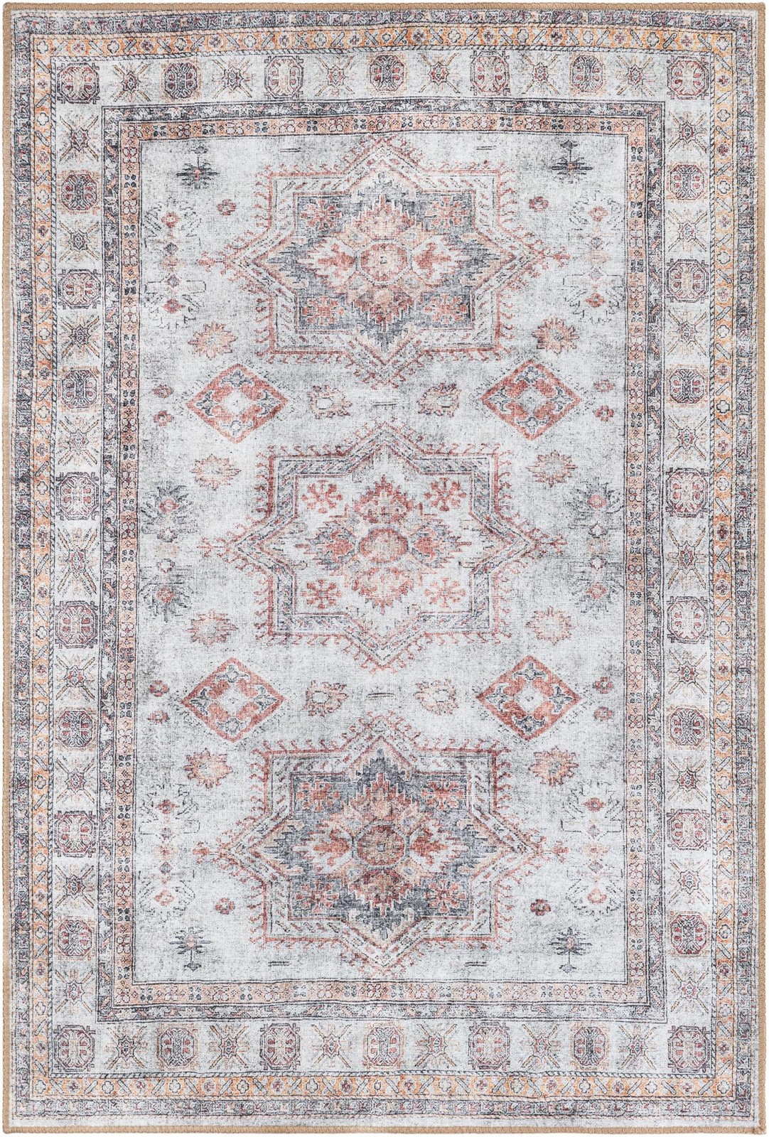 4' 1 x 6' 1 Pickett · Faded medallion Washable Rug, ivory and terracotta