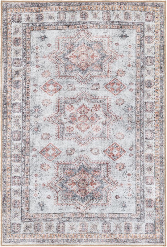 4' 1 x 6' 1 Pickett · Faded medallion Washable Rug, ivory and terracotta