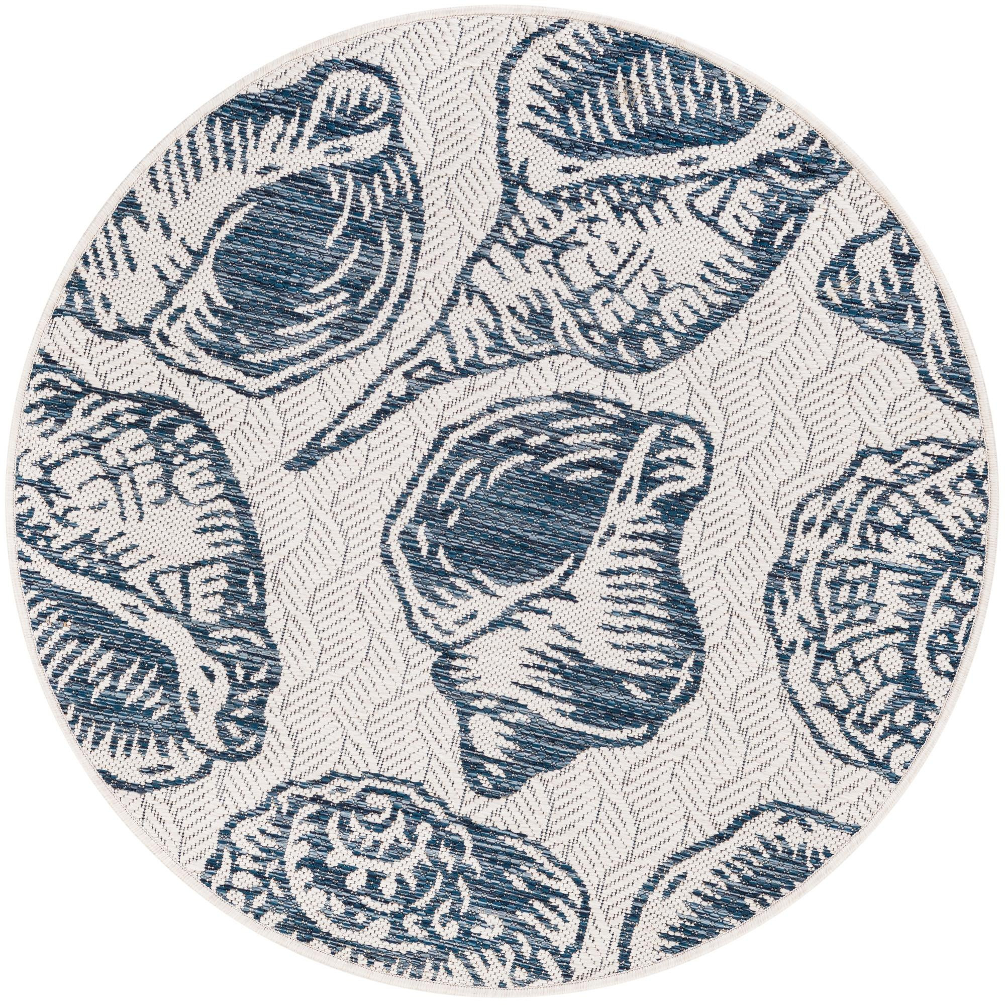 3' x 3' Arcata · Seashell Outdoor Rug, navy and ivory