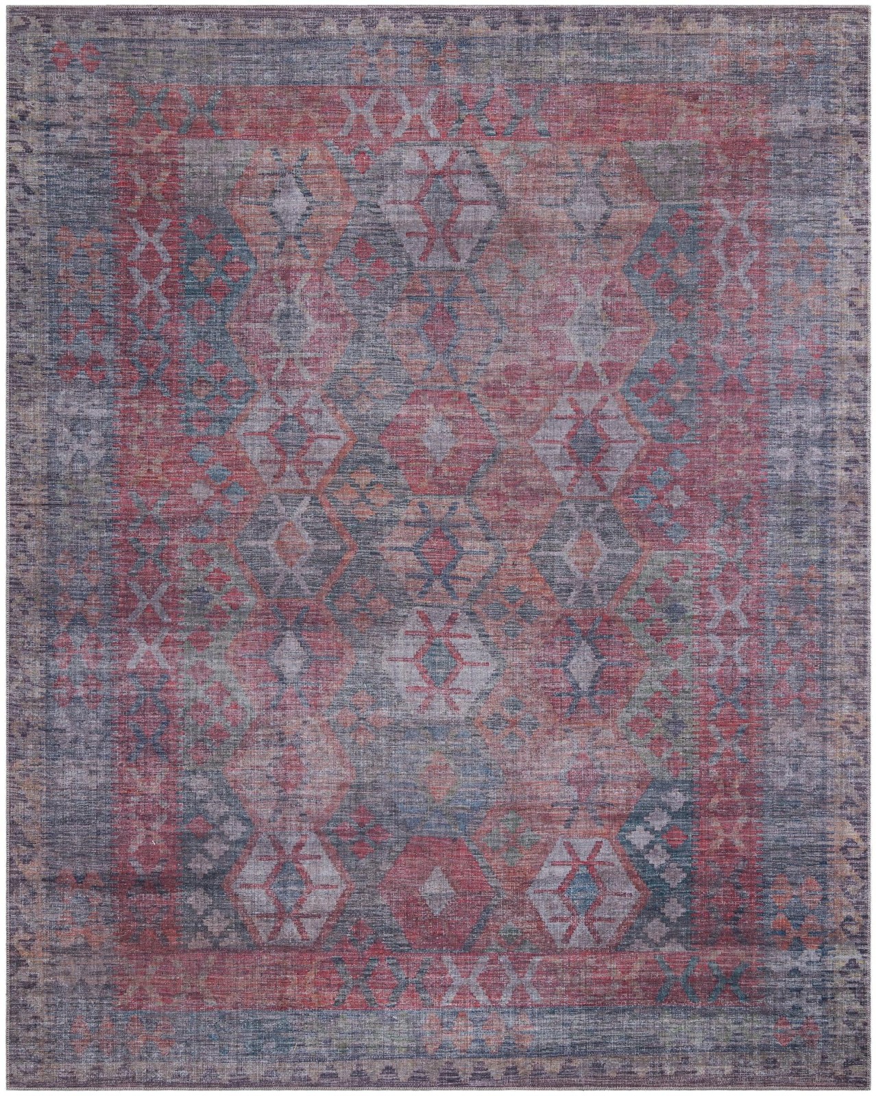10' 6 x 13' Fleming · Geometric diamond Washable Rug, rust and blue