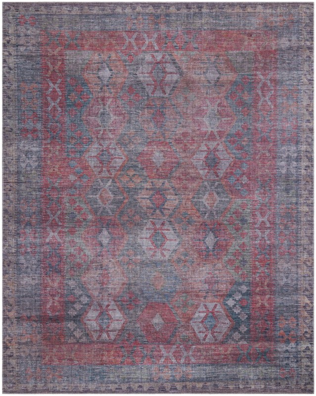 Fleming · Geometric diamond Washable Rug, rust and blue