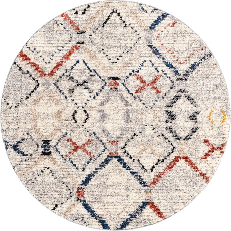 5' x 5' Tilden · Diamond lattice rug, multicolor and ivory