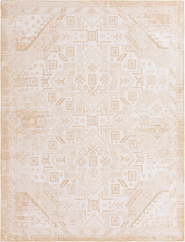 9' x 12' Estuary · Geometric medallion Outdoor Rug, natural and beige