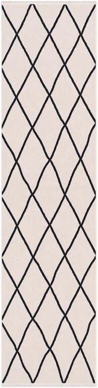 2' x 8' Ledge · Diamond lattice rug, black and white