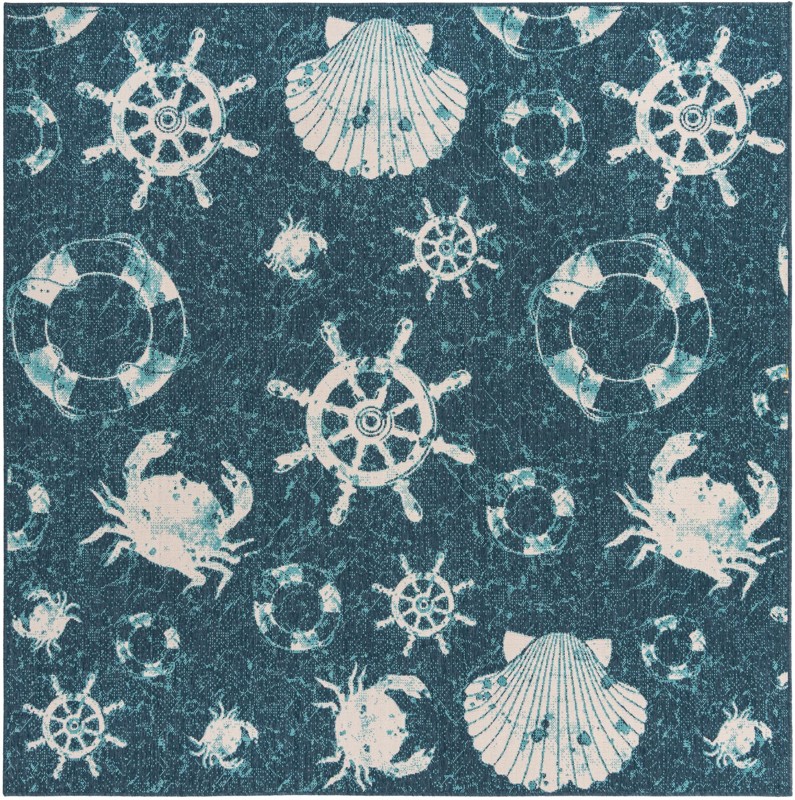 Hollyhock · Pictoral Outdoor Rug, navy