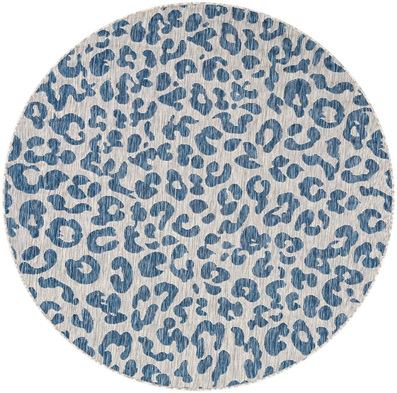 6' x 6' Cardamom · Leopard Outdoor Rug, blue
