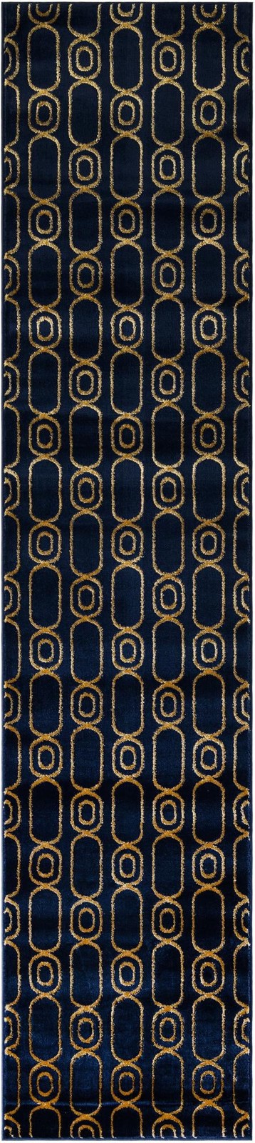 2' 7 x 12' Renwick · Geometric rug, navy blue and gold