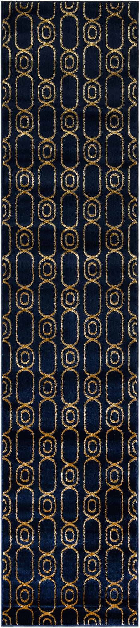 2' 7 x 12' Renwick · Geometric rug, navy blue and gold