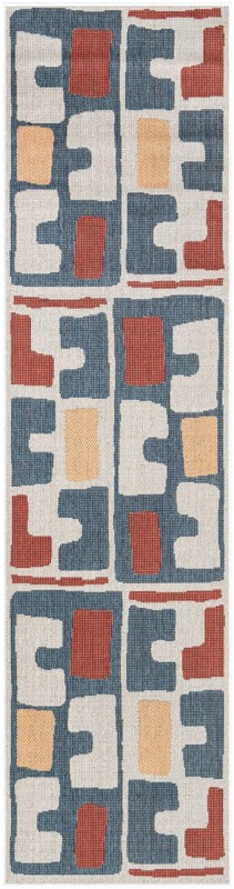 2' 7 x 10' Wainwright · Geometric Outdoor Rug, ivory and blue