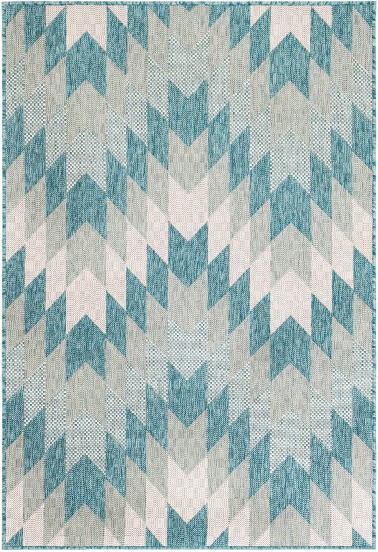 4' x 6' Morrell · Chevron Outdoor Rug, aqua and ivory