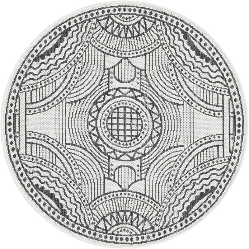 3' 1 x 3' 1 Brough · Medallion Outdoor Rug, white and black