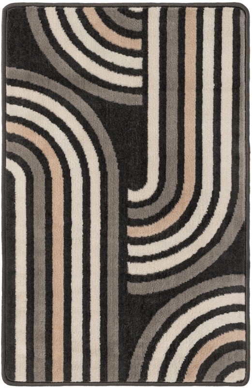 2' x 3' Parkes · Geometric arch rug, charcoal and beige
