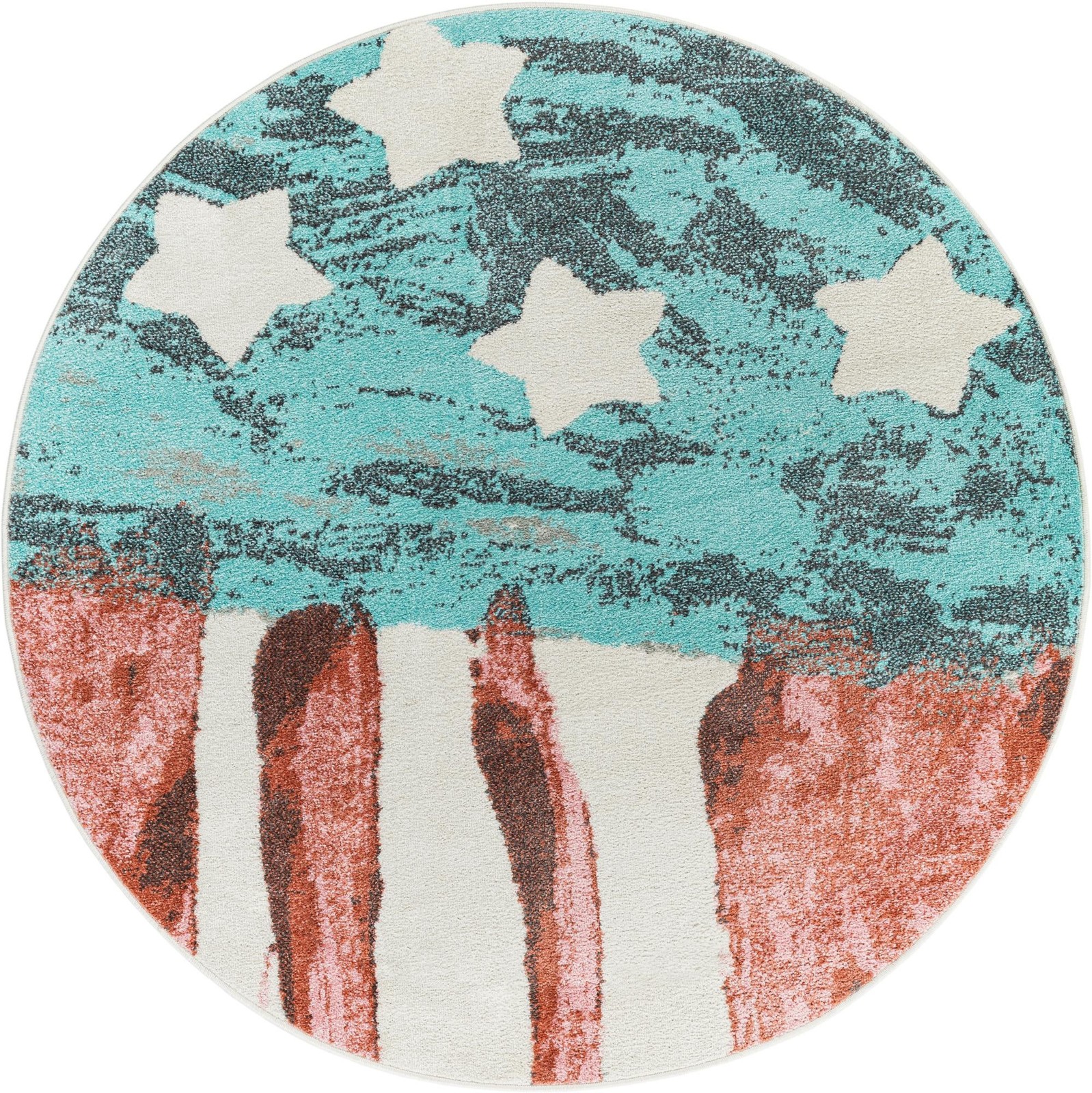 5' 1 x 5' 1 Venables · Striped rug, red and blue
