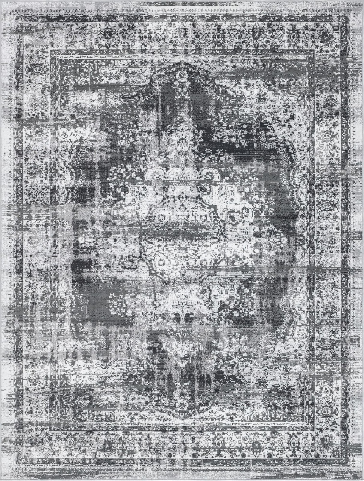 9' x 12' Eloise · Distressed medallion rug, gray and ivory