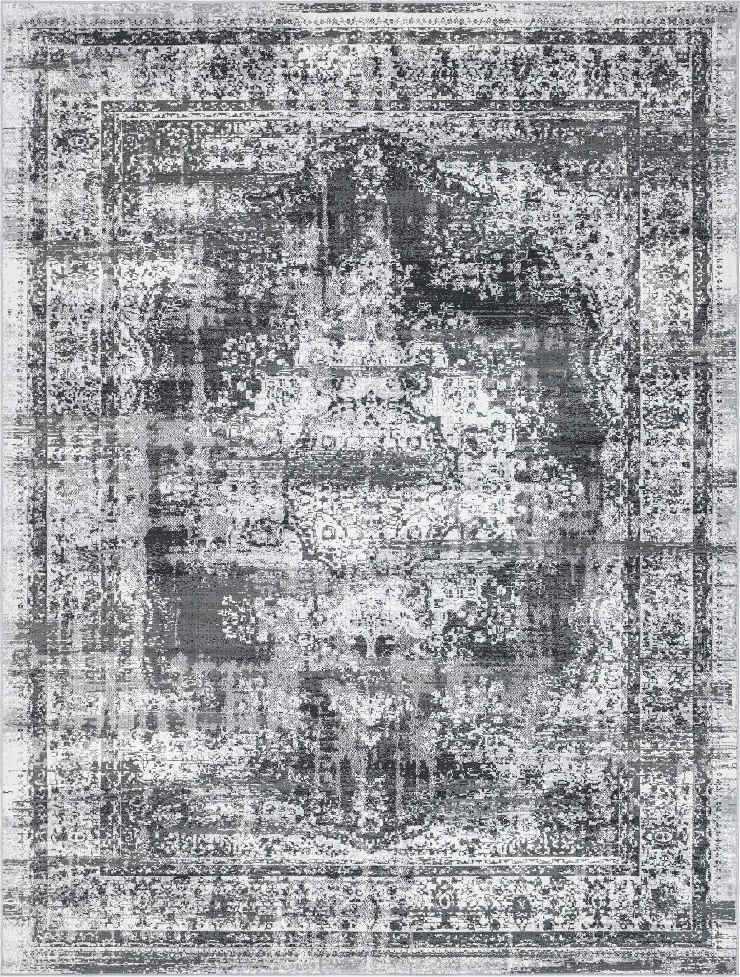 9' x 12' Eloise · Distressed medallion rug, gray and ivory