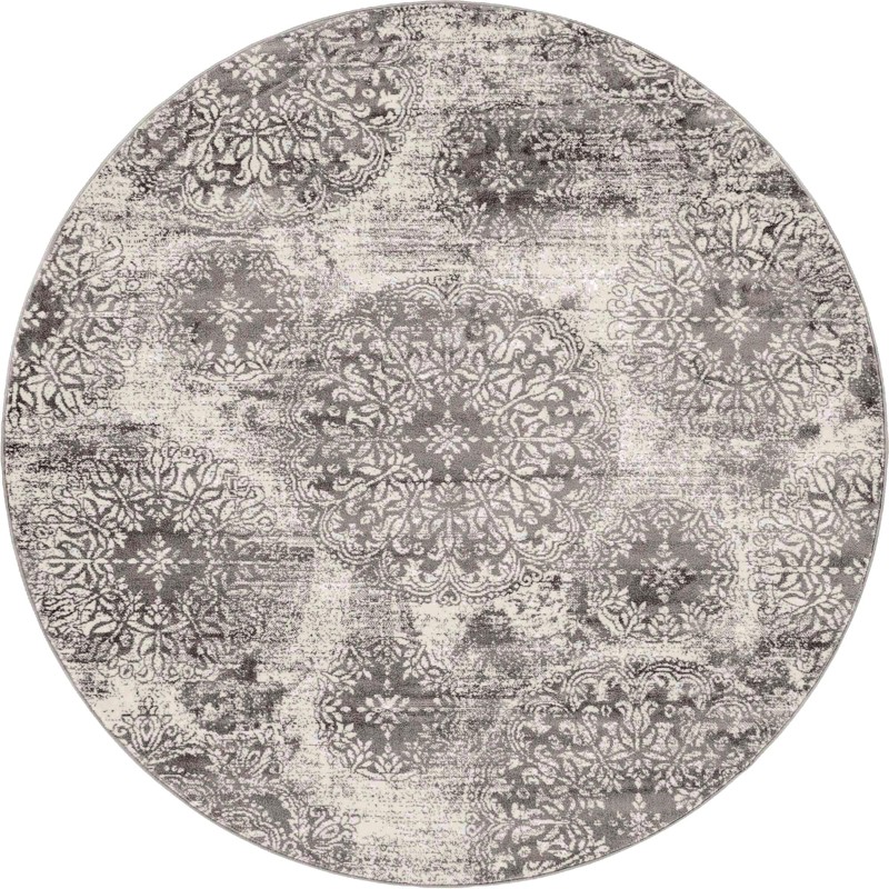 Blakemore · Distressed medallion rug, gray and ivory