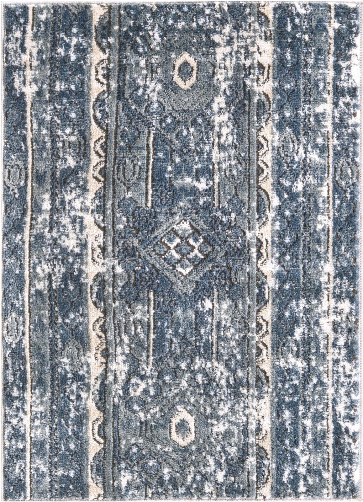 2' 2 x 3' Grouse · Distressed striped rug, blue and beige