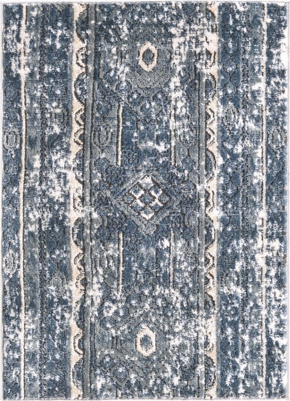2' 2 x 3' Grouse · Distressed striped rug, blue and beige