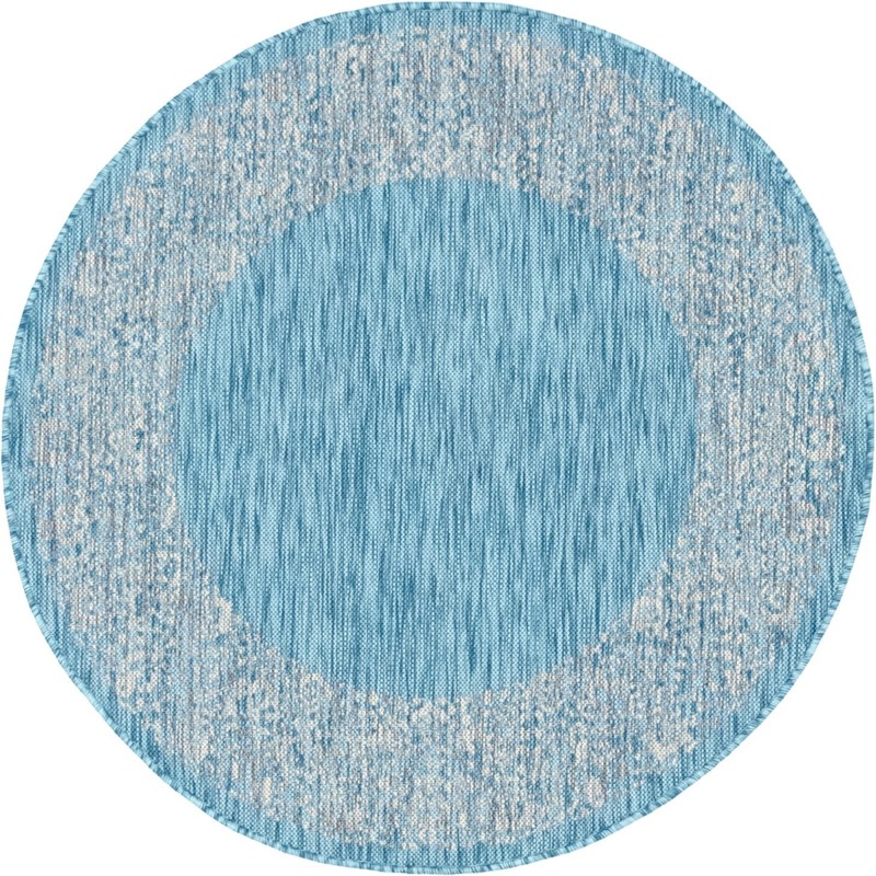 4' x 4' Bloomfield · Border Outdoor Rug, aqua