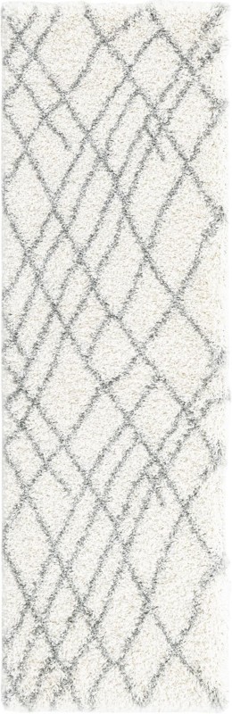 2' x 6' 7 Clearbrook · Diamond trellis Shag Rug, ivory and gray