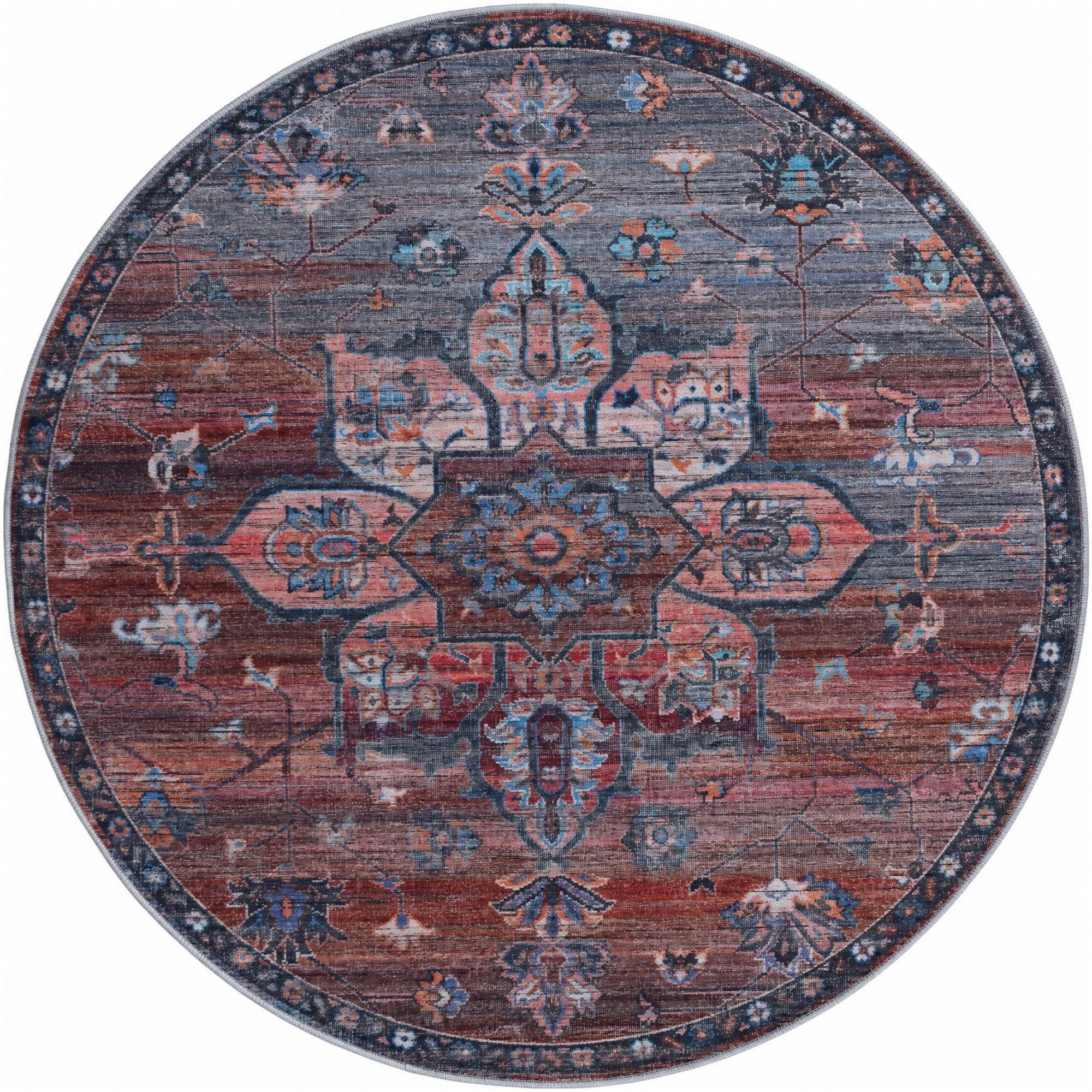 6' x 6' Sibley · Medallion rug, rust and denim blue