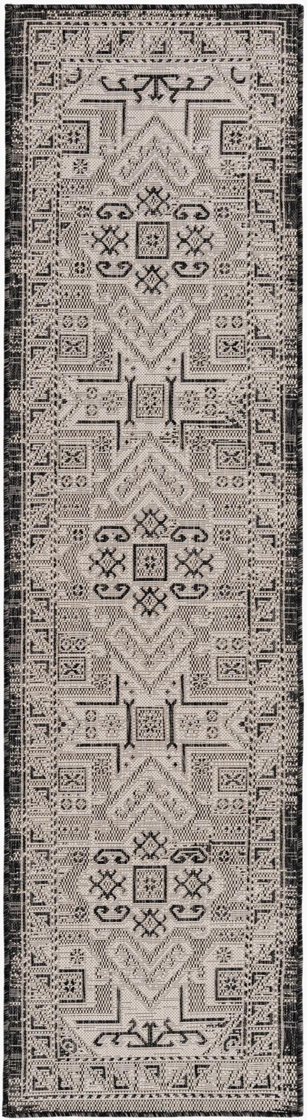 2' x 8' Estuary · Border Outdoor Rug, charcoal gray