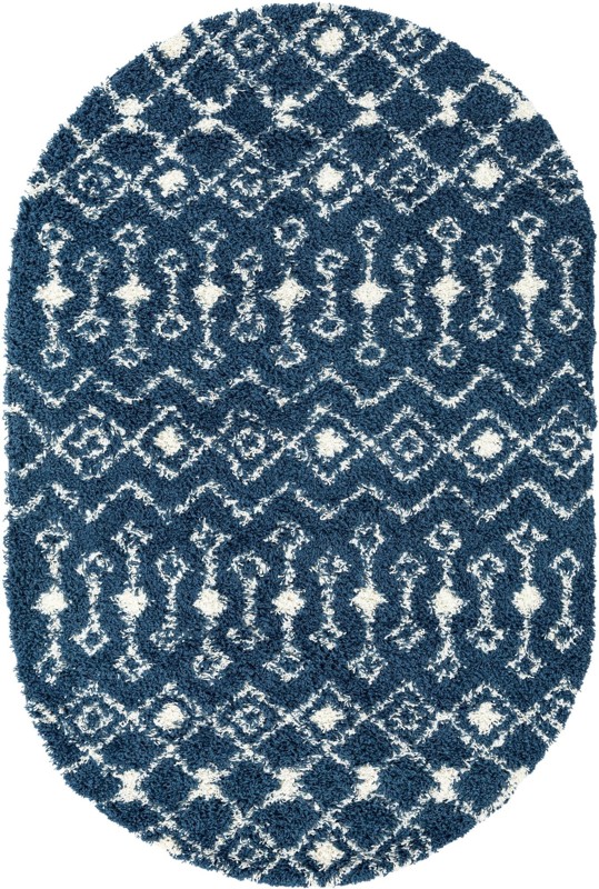 6' x 9' Bayley · Geometric trellis Shag Rug, navy and ivory